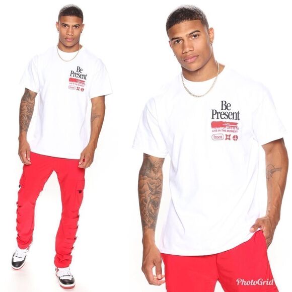 2/$30 Fashion Nova Be Present Crewneck White T-Shirt - Picture 1 of 7